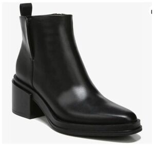 Franco Sarto Size 6 Dalden Black Leather Snip Toe Block Heel Ankle Boots Women